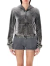 Alexander Wang T T By Alexander Wang Velour Zip-up Hoodie In Grey