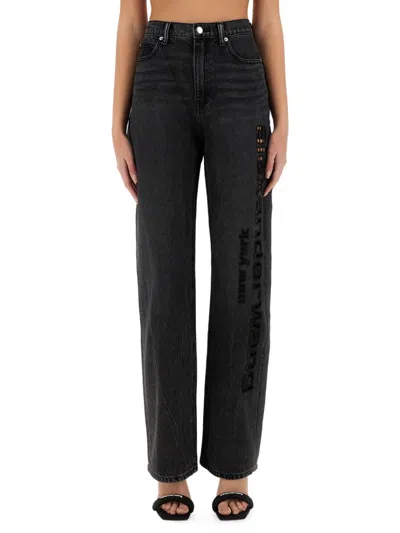 Alexander Wang T T By Alexander Wang Wide-leg Cut-out Denim Jeans In Grey