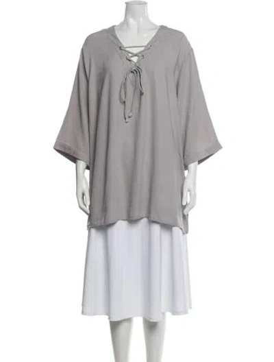 Pre-owned Alexander Wang Tie Neck Short Sleeve Top In Gray