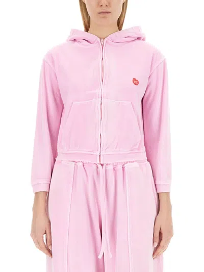 Alexander Wang T T By Alexander Wang Velour Sweatshirt In Pink