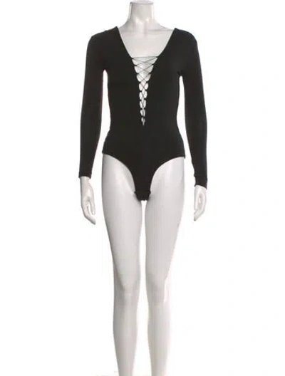 Pre-owned Alexander Wang V-neck Long Sleeve Bodysuit In Black