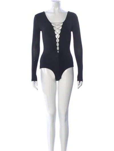 Pre-owned Alexander Wang V-neck Long Sleeve Bodysuit In Black