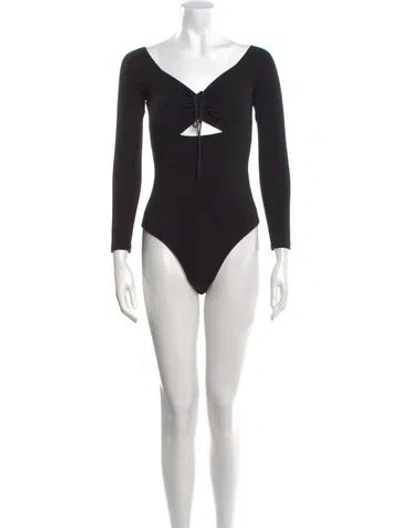 Pre-owned Alexander Wang V-neck Long Sleeve Bodysuit In Black