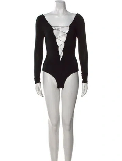 Pre-owned Alexander Wang V-neck Long Sleeve Bodysuit In Black