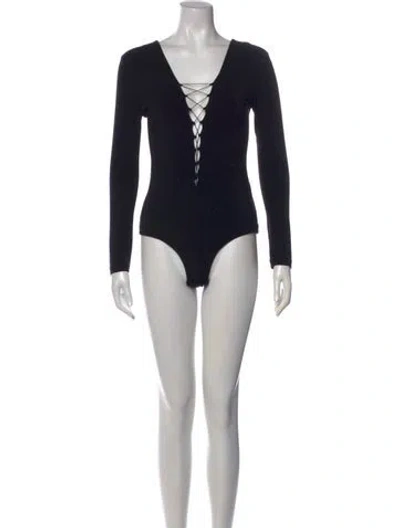 Pre-owned Alexander Wang V-neck Long Sleeve Bodysuit In Black