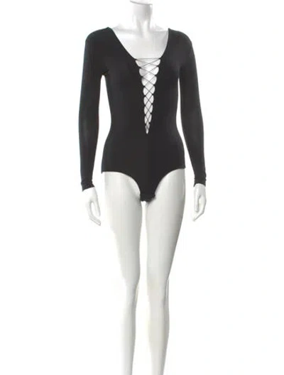 Pre-owned Alexander Wang V-neck Long Sleeve Bodysuit In Black