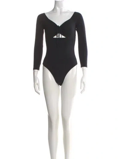 Pre-owned Alexander Wang V-neck Long Sleeve Bodysuit In Black