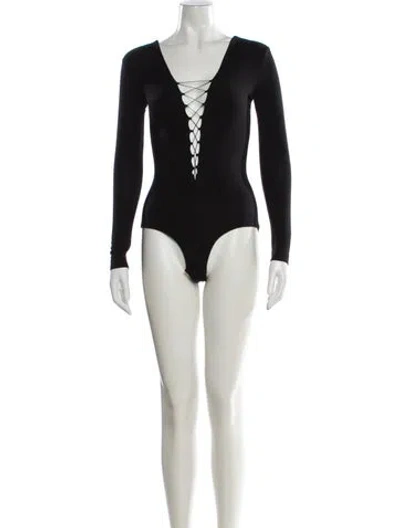 Pre-owned Alexander Wang V-neck Long Sleeve Bodysuit In Black