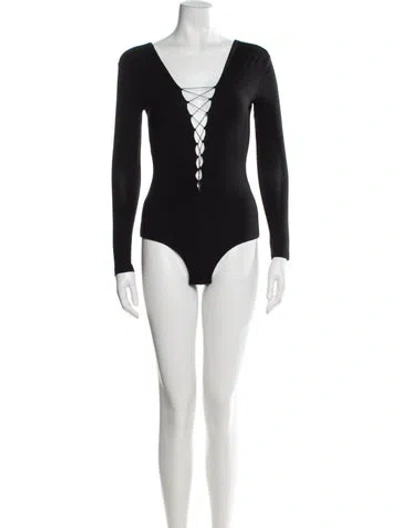 Pre-owned Alexander Wang V-neck Long Sleeve Bodysuit In Black