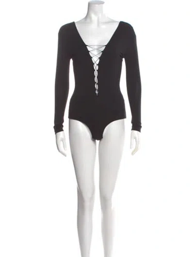 Pre-owned Alexander Wang V-neck Long Sleeve Bodysuit In Black