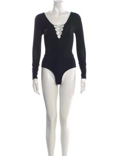 Pre-owned Alexander Wang V-neck Long Sleeve Bodysuit In Black