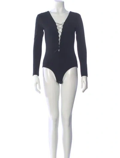 Pre-owned Alexander Wang V-neck Long Sleeve Bodysuit In Blue