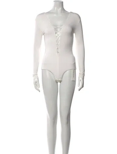 Pre-owned Alexander Wang V-neck Long Sleeve Bodysuit In Neutral
