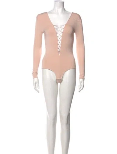 Pre-owned Alexander Wang V-neck Long Sleeve Bodysuit In Pink