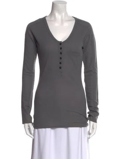 Pre-owned Alexander Wang V-neck Long Sleeve Top In Gray