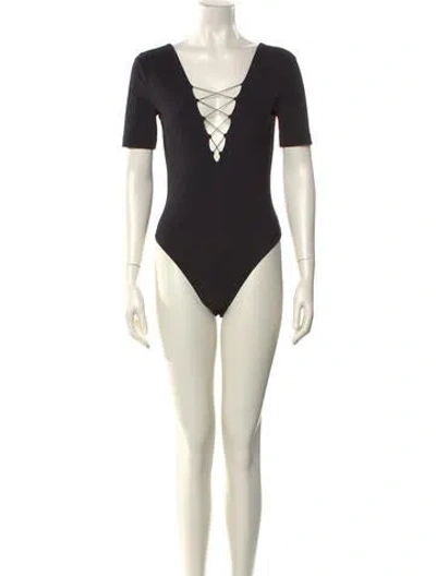 Pre-owned Alexander Wang T V-neck Short Sleeve Bodysuit In Black