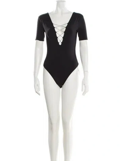 Pre-owned Alexander Wang T V-neck Short Sleeve Bodysuit In Black