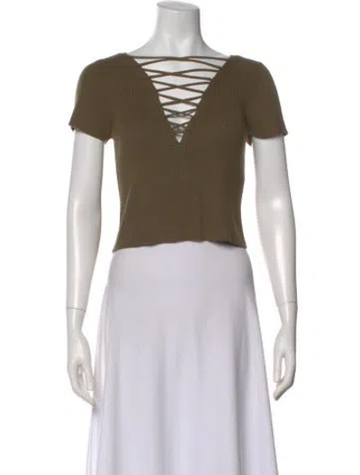 Pre-owned Alexander Wang V-neck Short Sleeve Crop Top W/ Tags In Green
