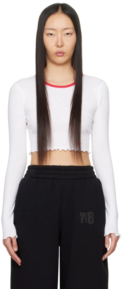 Alexander Wang T White Cropped Long Sleeve T-shirt In 100 White