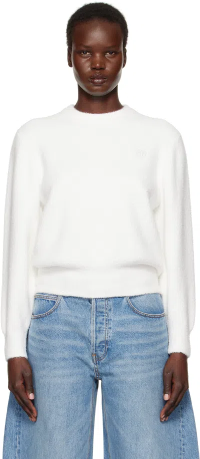 Alexander Wang T White Relaxed Embroidered Logo Sweater