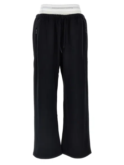 Alexander Wang T Wide Leg W/ Logo Elastic Exposed Brief' Joggers In Black