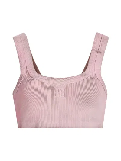 Alexander Wang T Women's Cotton-blend Crop Logo Tank In Washed Pink Lace