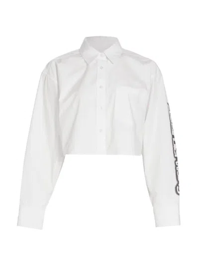 Alexander Wang T Women's Crop Halo-effect Logo Shirt In White