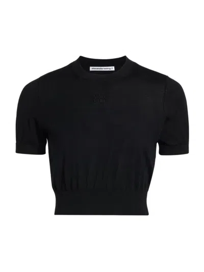 Alexander Wang T Women's Embossed Logo Tapered T-shirt In Black
