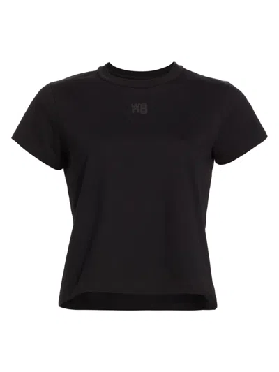 Alexander Wang T Foundation Jsy Shrunk T-shirt W/puff Logo & Bound Neck In Black