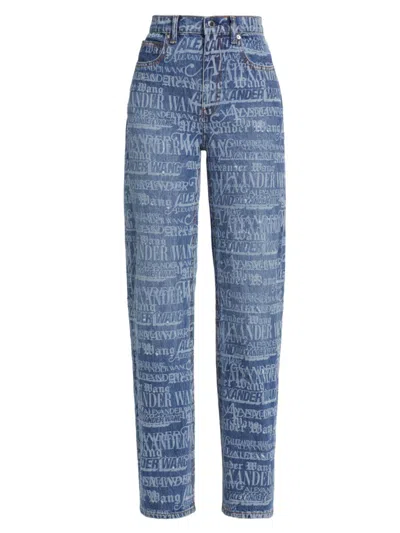 Alexander Wang T Women's Shredded News Logo Straight-leg Jeans In Vintage Medium Indigo
