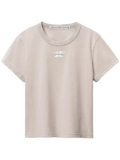 Pre-owned Alexander Wang T Women's T By Alexander Wang Blade Logo Shrunken Tee Shirt In Washed Oyster