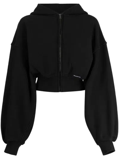 Pre-owned Alexander Wang T Women's T By Alexander Wang Branded Seam Label Cropped Zip Up Hoodie In Faded Black