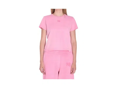 Pre-owned Alexander Wang T Women's T By Alexander Wang Essential Jersey Puff Logo Shrunk T-shirt In Washed Lotus In Pink