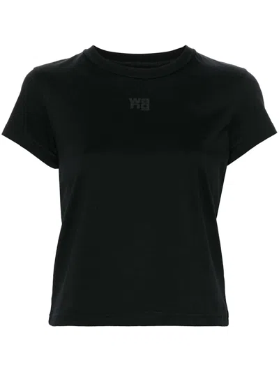 Pre-owned Alexander Wang T Women's T By Alexander Wang Essential Jsy Shrunk Puff Logo & Bound Neck Tee Shirt In Black