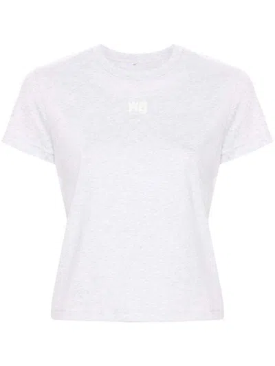 Pre-owned Alexander Wang T Women's T By Alexander Wang Essential Jsy Shrunk Puff Logo & Bound Neck Tee Shirt In Light Heather G