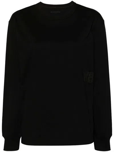 Pre-owned Alexander Wang T Women's T By Alexander Wang Essential Puff Logo Jersey Long Sleeve Tee Shirt In Black