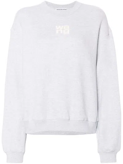 Pre-owned Alexander Wang T Women's T By Alexander Wang Essential Terry Crew Puff Paint Logo Sweatshirt In Light Heather Grey