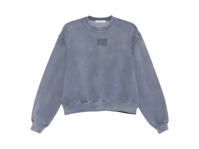 Pre-owned Alexander Wang T Women's T By Alexander Wang Essential Terry Crew Puff Paint Logo Sweatshirt In Washed Blue Ink