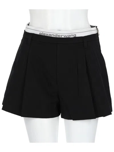 Alexander Wang Tailored Pleated Elastic Waist Shorts In Black