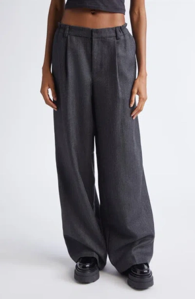 Alexander Wang Tailored Wool Flannel Wide Leg Pants In Black