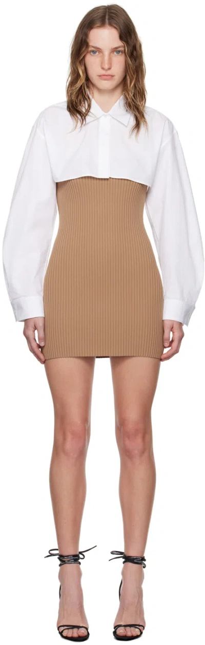 Alexander Wang Tan & White Pre-styled Cropped Cami & Button-up Minidress In Camel/white 219a