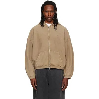 Alexander Wang Tan Crystal Hotfix Oversized Zip Up Hoodie In Fallen Rock 238