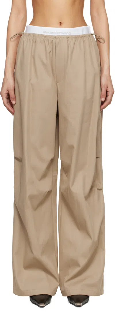Alexander Wang Taupe Logo Elastic Mid-rise Trousers In Brown
