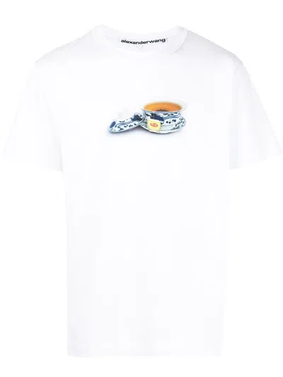 Alexander Wang Teacup Graphic Tee In Compact Jersey In Bright White
