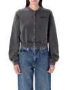Alexander Wang Terry Shrunken Cardigan In Gray