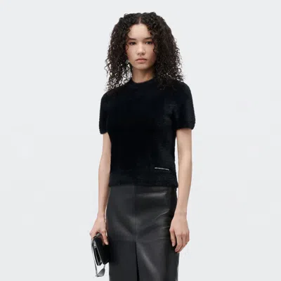 Alexander Wang Textured Chenille Crewneck Pullover In Black