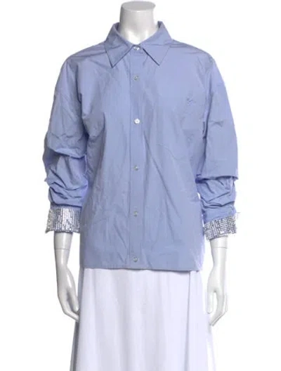 Pre-owned Alexander Wang Three-quarter Sleeve Button-up Top In Blue
