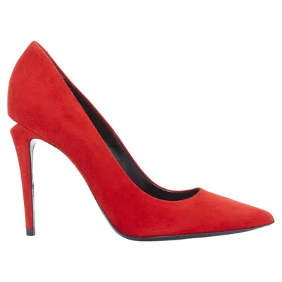 Pre-owned Alexander Wang Tia Red Suede Silver Rhodium Plate Cutout Heel Point Pumps Eu37