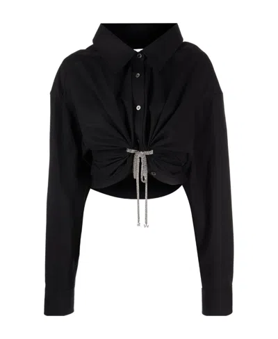 Alexander Wang Tie-fastening Cropped Cotton Shirt In Black