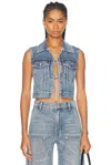 Alexander Wang Blue Clear Bead Hotfix Denim Vest In Vintage Light Indigo